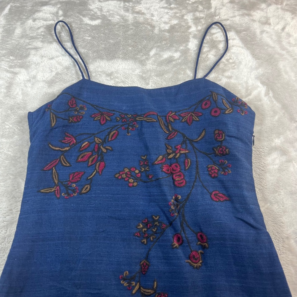 Anita Dongre Grassroot Women's S Maxi Dress Blue Floral Embroidered Colorblock